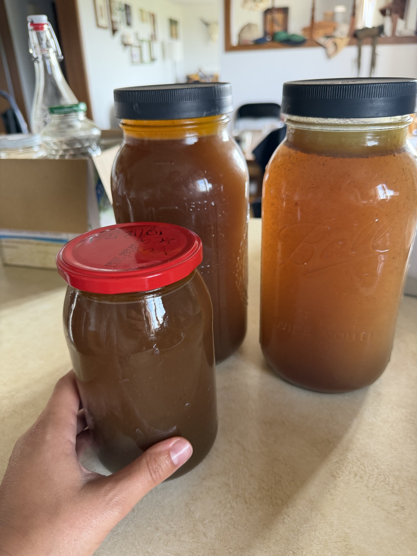Beef bone broth in jars