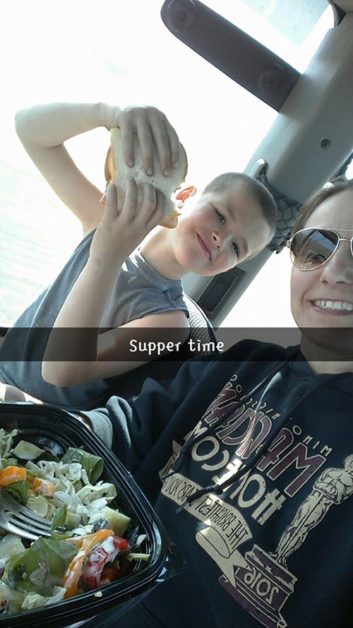 Heathy supper in the tractor