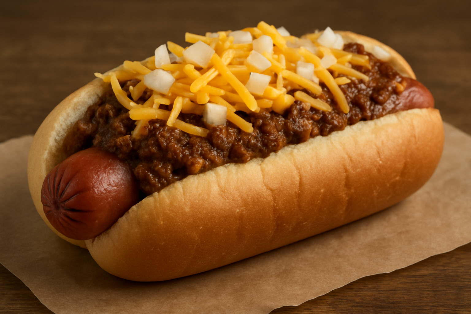 Chili for chili dogs is thick and stays in place on the bun!