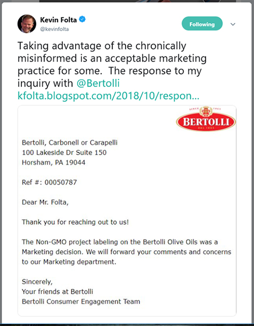 Bertolli admits it was about marketing