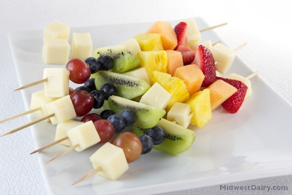 Rainbow fruit cheese kabobs