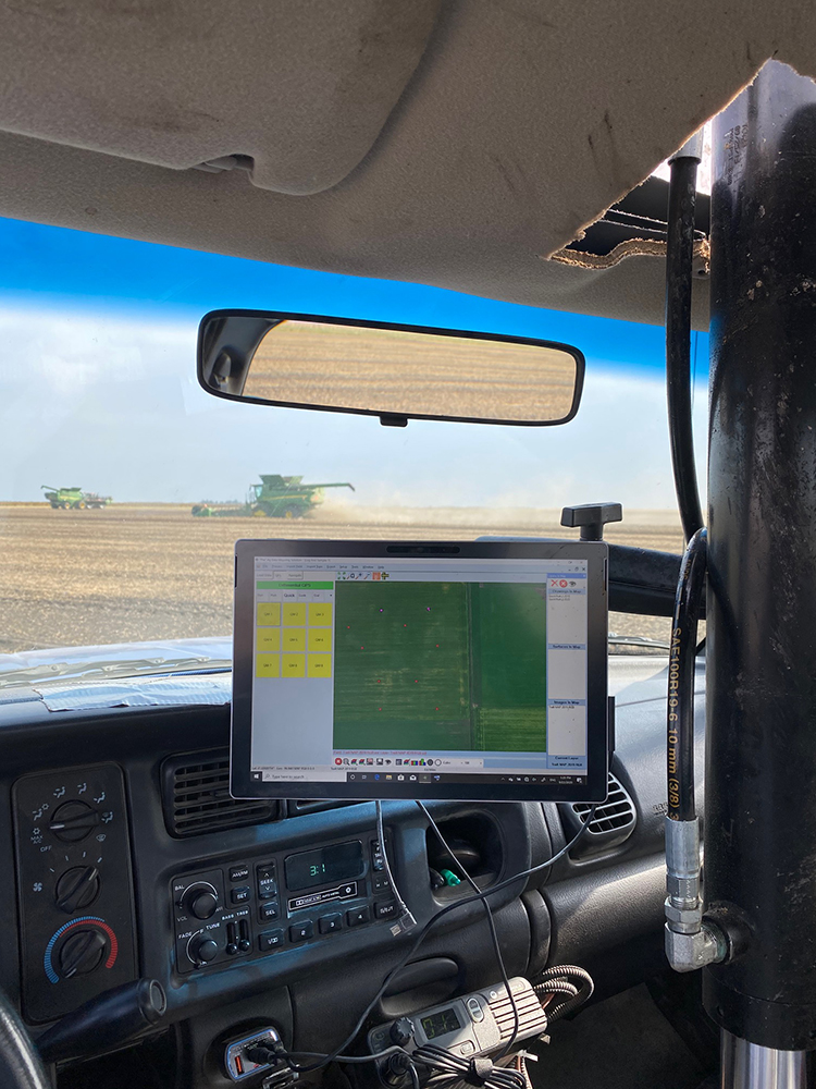 Sampling soil behind the combine