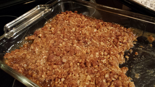 pan of pear cobbler