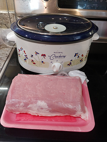 Getting the pork butt roast ready for the crockpot