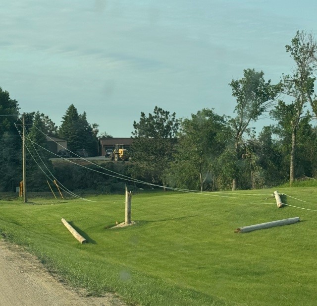 Snapped poles after severe weather in North Dakota